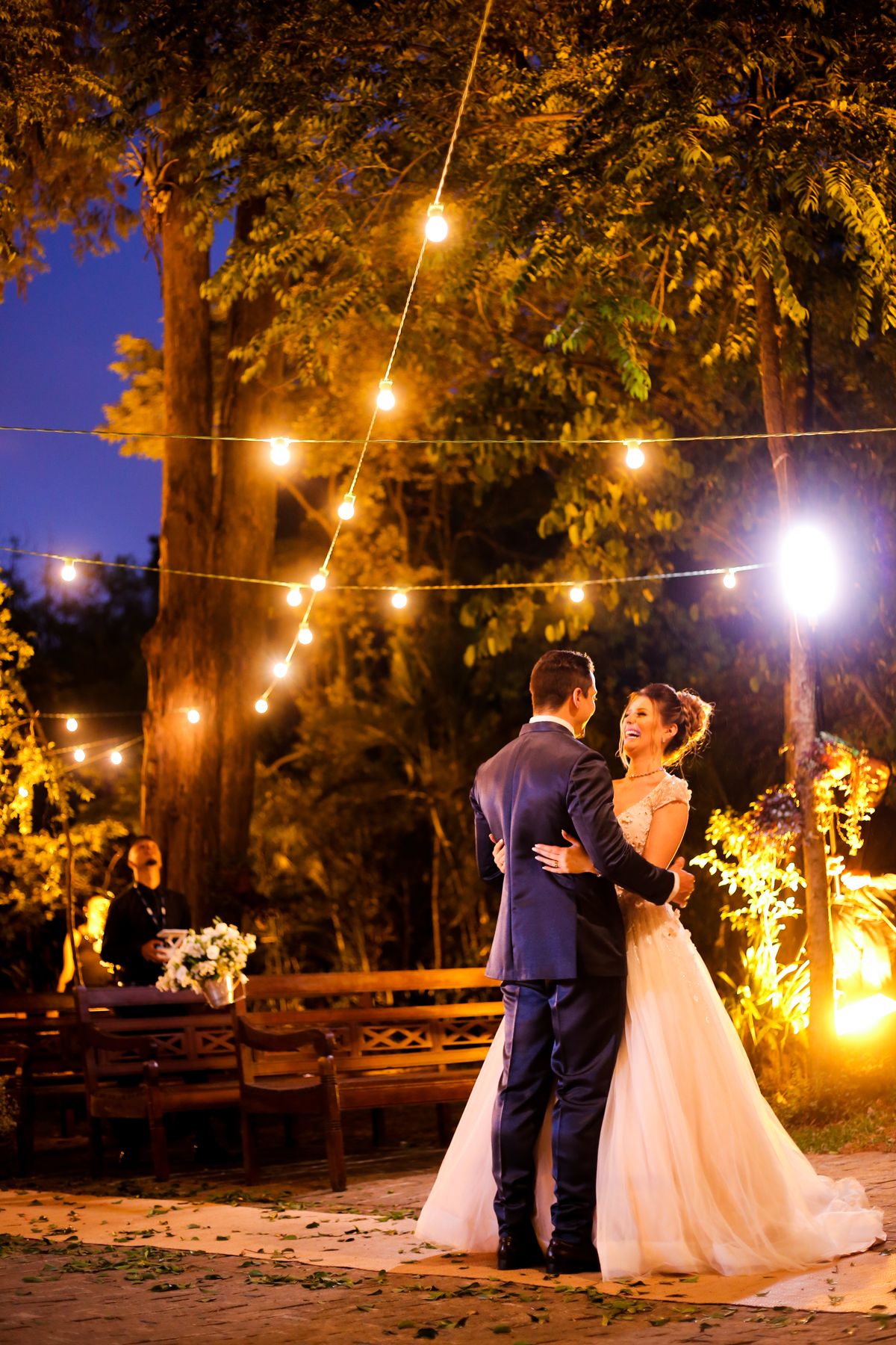 A wedding couple celebrating together